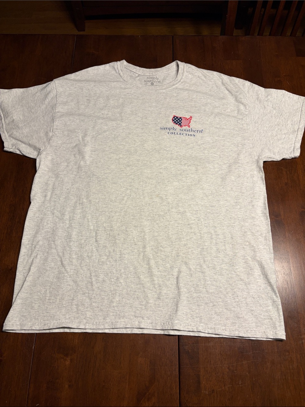 Simply Southern Light Gray Short Sleeve Tee with Small Red & Blue Flag Logo